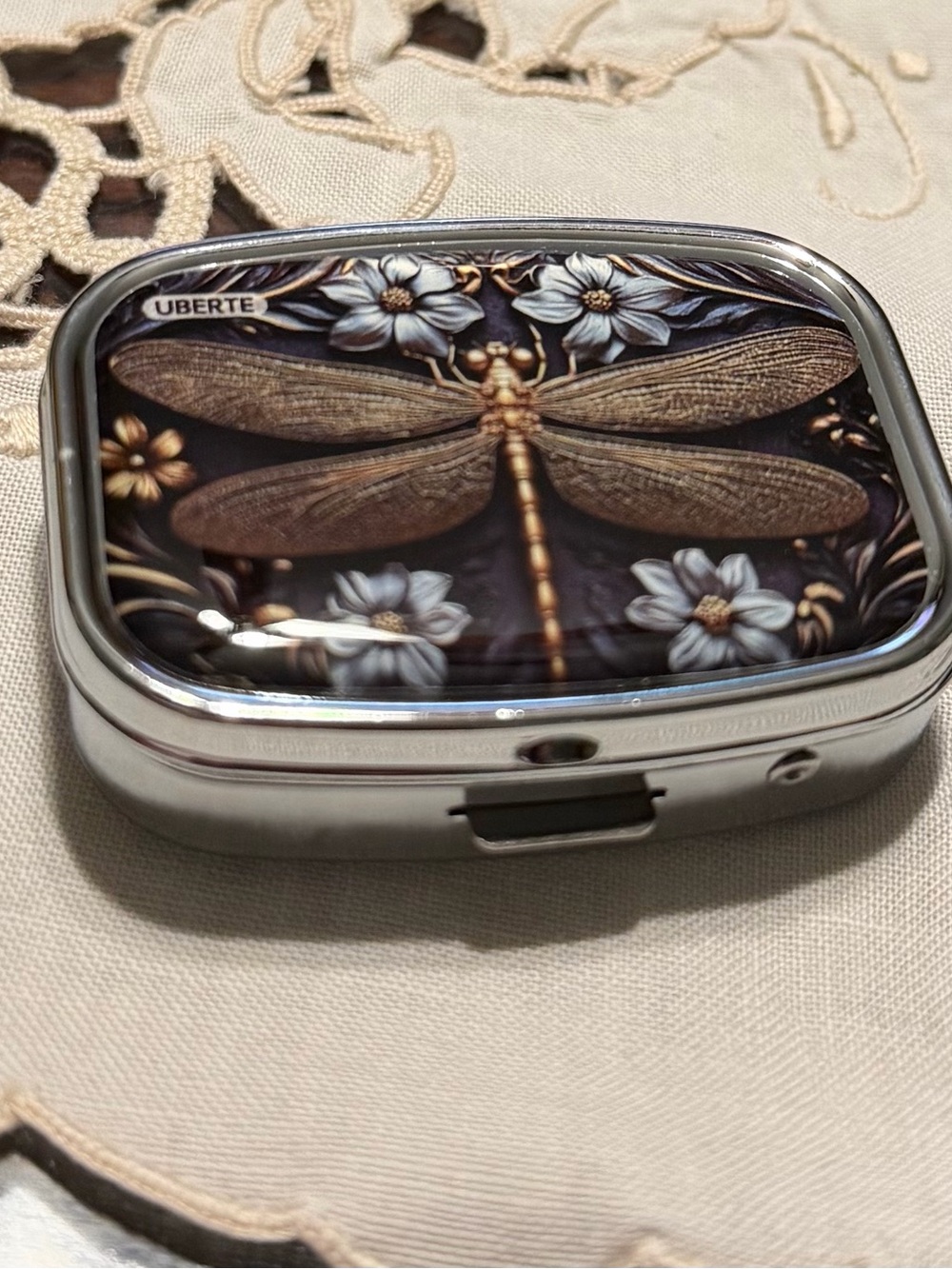 New Brown & Black Dragonfly Floral Pill Box #244